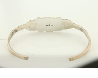 Navajo Bracelet 925 Silver Coral & Turquoise Cuff Signed Running Bear C.80's