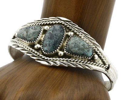Navajo Bracelet .925 Silver Spiderweb Turquoise Bangle Signed DE Circa 1980's