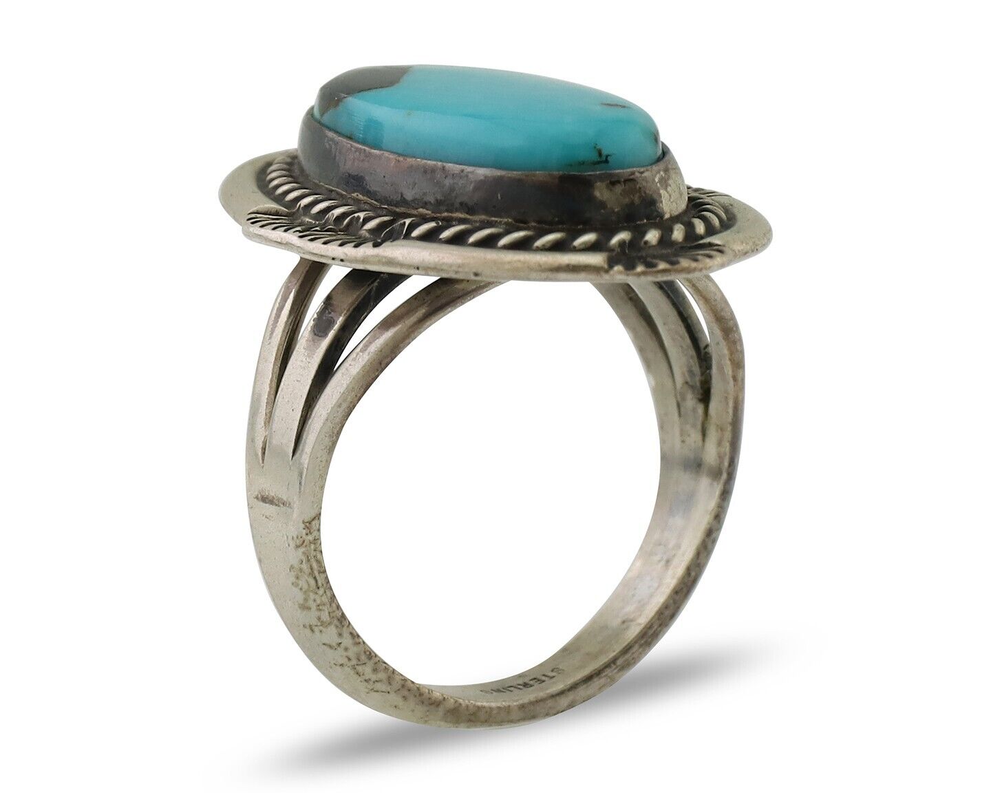 Navajo Ring 925 Silver Natural Turquoise Native American Artist C.80's