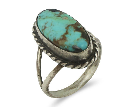Navajo Ring 925 Silver Natural Blue Turquoise Native American Signed C.80's