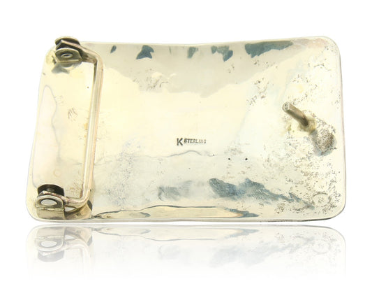 Vintage Navajo Belt Buckle 925 Silver Natural Turquoise Signed Kevin Yazzie