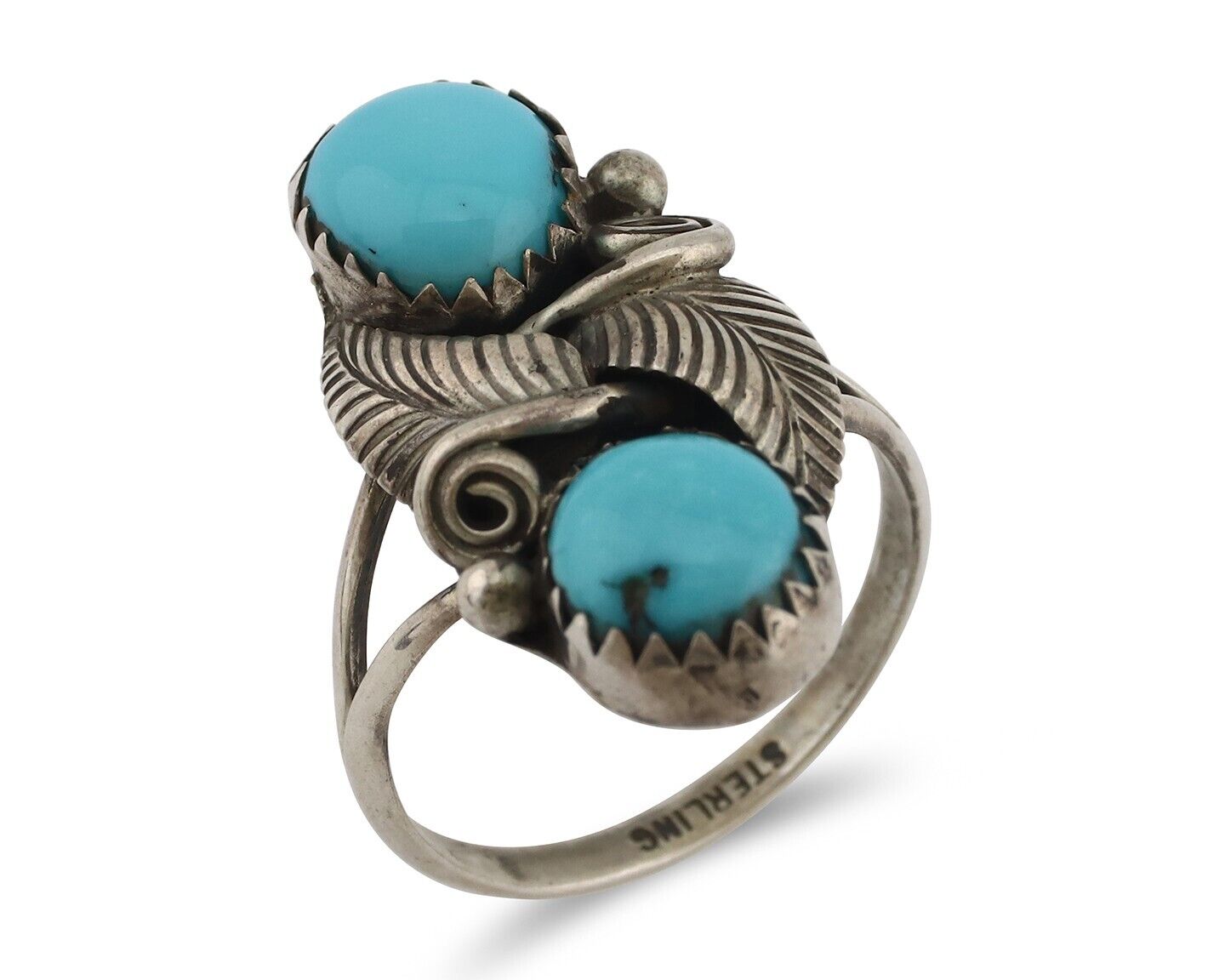 Navajo Ring 925 Silver Natural Blue Turquoise Native American Artist C.80's