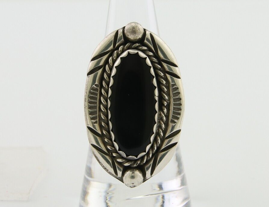 Navajo Ring 925 Silver Black Onyx Artist Signed V & N Edsitty C.80's