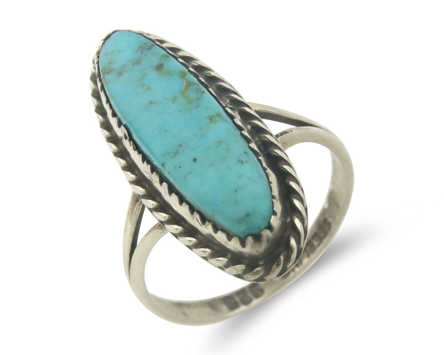 Navajo Ring 925 Sterling Natural Turquoise Native Artist C.80's Size 6.75