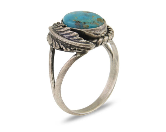 Men Navajo Ring 925 Silver Natural Slab Turquoise Signed Sunset C.80's