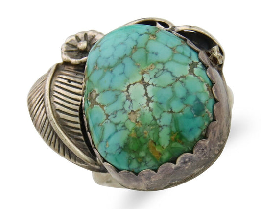 Navajo Ring 925 Sterling Blue Spiderweb Turquoise Native American Artist C.80's