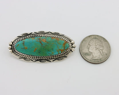 Navajo Pin Pendant 925 Silver Natural Kingman Turquoise Signed D C.80's