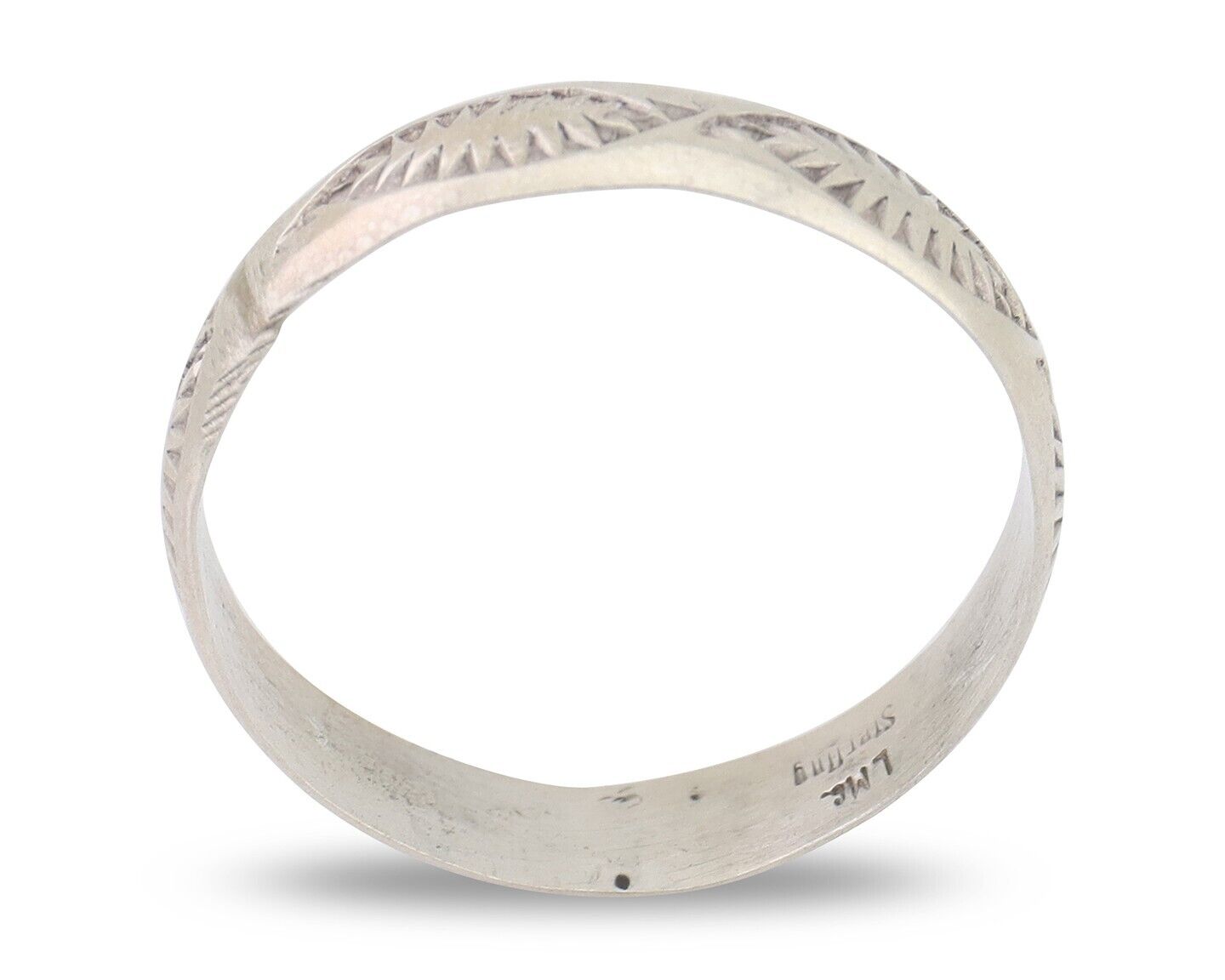 Navajo Hand Stamped Band 925 Silver 5.0 mm Signed Larry Chavez Size 11 C.80's