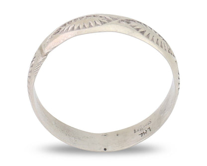 Navajo Hand Stamped Band 925 Silver 5.0 mm Signed Larry Chavez Size 11 C.80's