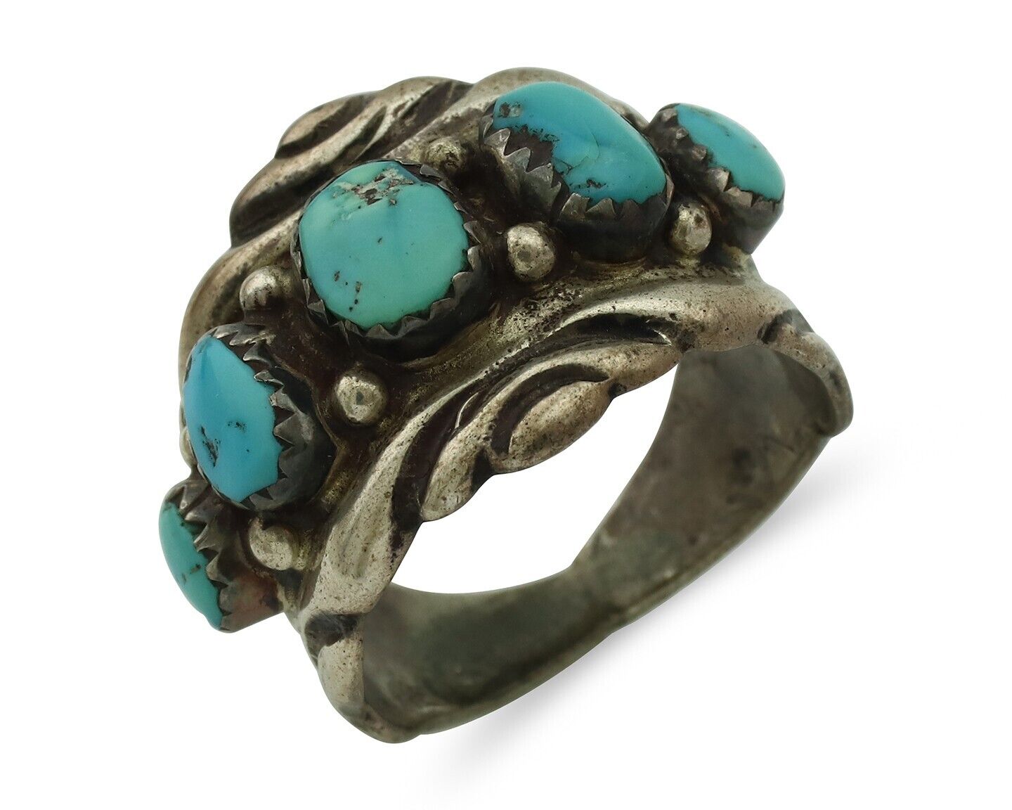 Zuni Ring .925 Silver Natural Sleeping Beauty Turquoise Native Artist C.80's