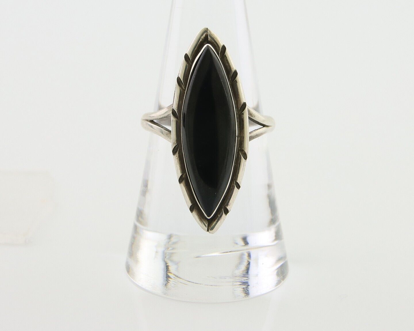 Navajo Handmade Ring 925 Silver Black Onyx Artist Signed M #10 C.80's