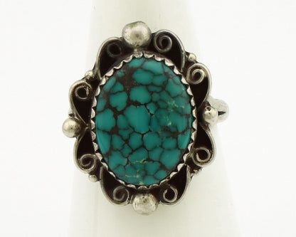 Navajo Ring .925 Silver Spiderweb Turquoise Native American Artist C.80's