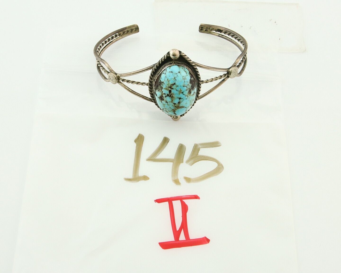 Navajo Bracelet 925 Silver Natural Blue Turquoise Native American Artist C.80s