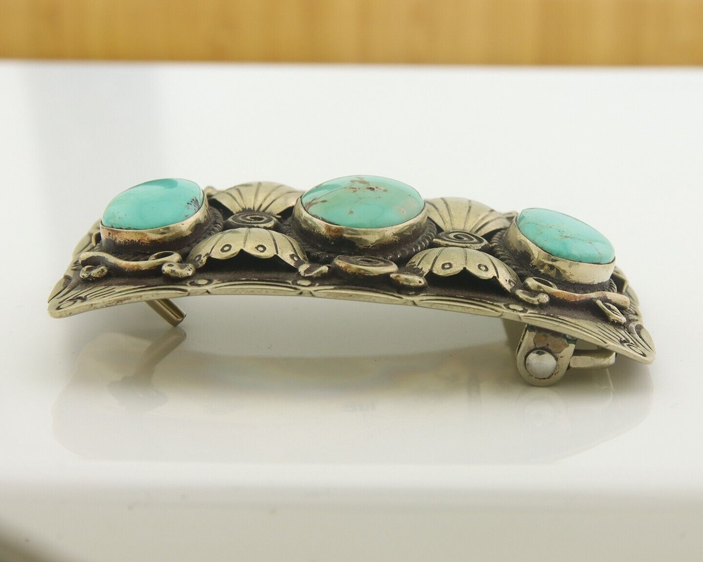 Navajo Belt Buckle .999 Nickel Handmade Artist Signed IJC 2.0x3.0 in C.1980's