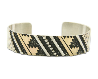 Navajo Bracelet Gold & 925 Silver Handmade 16 mm Wide Signed Thomas Singer C80s