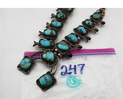 Navajo Squash Necklace Sterling Silver Kingman Turquiose Vintage C.80's
