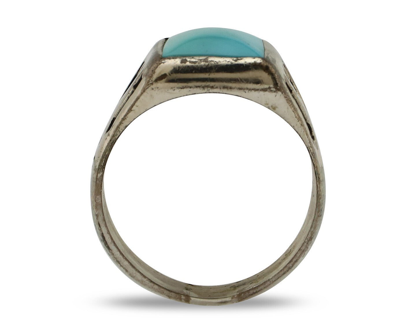 Navajo Ring 925 Silver Kingman Turquoise Signed Sun Bell Silver Company C.80's