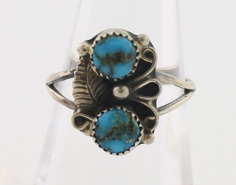 Navajo Ring 925 Silver Kingman Turquoise Native American Artist C.80's