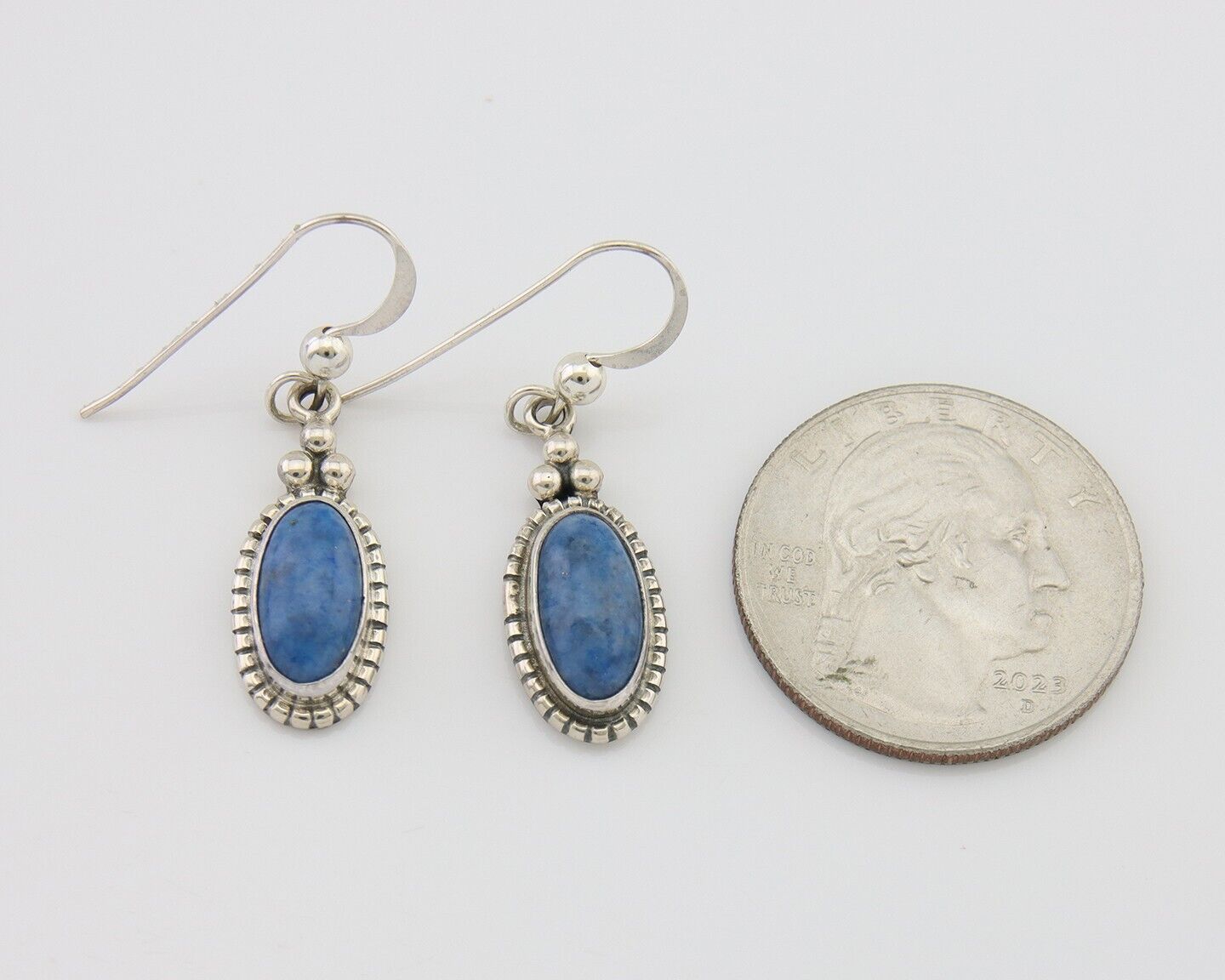 Navajo Dangle Earrings 925 Silver Natural Denim Lapis Signed Melissa Yazzie C80s