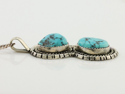 Navajo Pendant 925 Silver Natural Blue Turquoise Artist Signed Tom Willeto C.80s