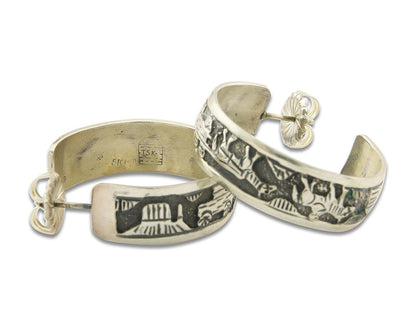 Navajo Hoop Earrings Sterling Silver Vintage Authentic Signed TSK