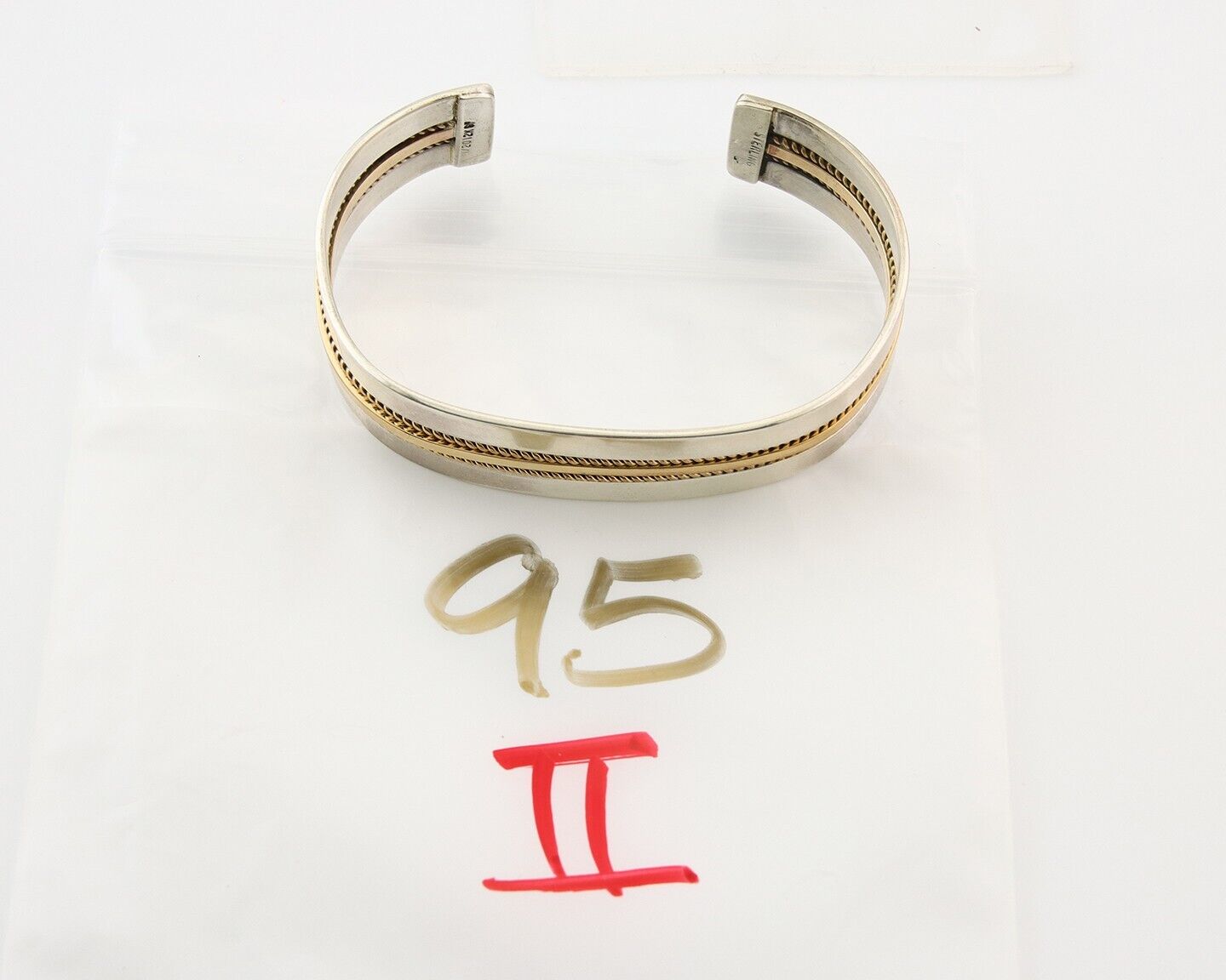 Navajo Bracelet 925 Silver Native American Handmade Yellow Gold Plated Cuff C80s