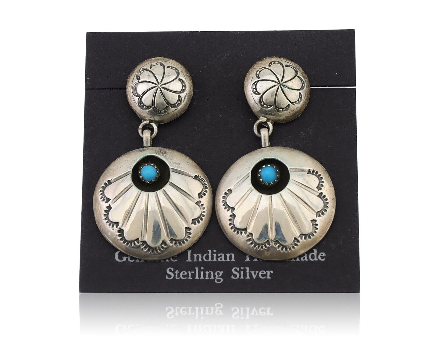 Navajo Dangle Earrings 925 Silver Natural Turquoise Native American Artist C.80s