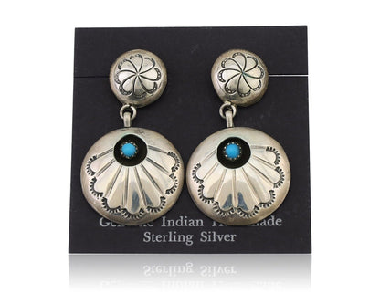 Navajo Dangle Earrings 925 Silver Natural Turquoise Native American Artist C.80s