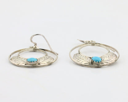 Navajo Dangle Handmade Earrings 925 Silver Blue Turquoise Native Artist C.80's