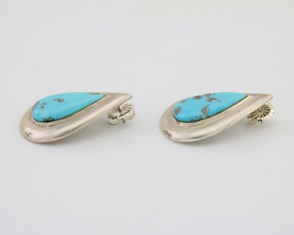 Navajo Dangle Earrings 925 Silver Natural Turquoise Signed Thomas Charay C.1988