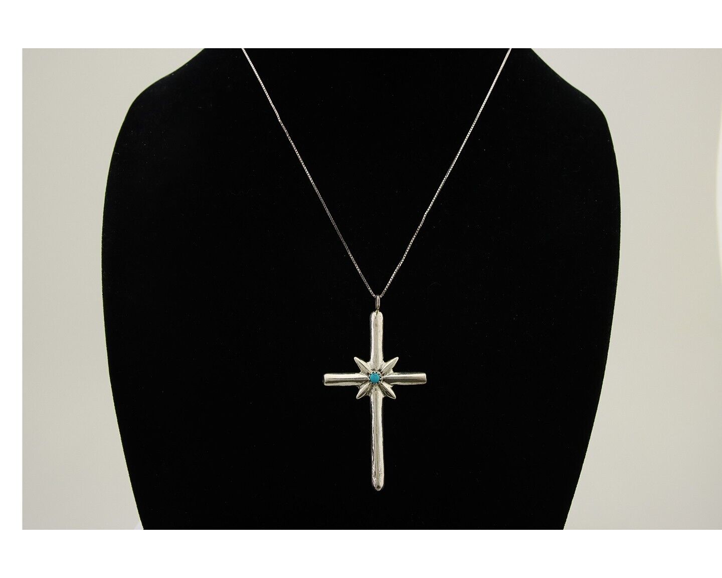 Navajo Sand Cast Necklace 925 Silver Turquoise Native American Artist C.80's