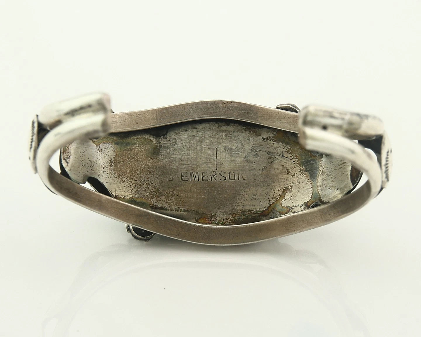 Navajo Cuff Bracelet Sterling Silver Turquoise Vintage Signed S Emerson