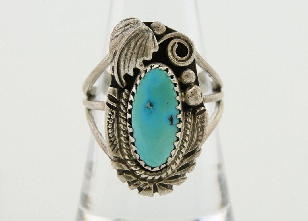 Navajo Ring 925 Silver Natural Blue Turquoise Native American Artist C.80's