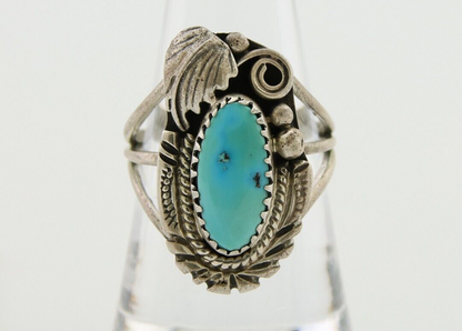 Navajo Ring 925 Silver Natural Blue Turquoise Native American Artist C.80's