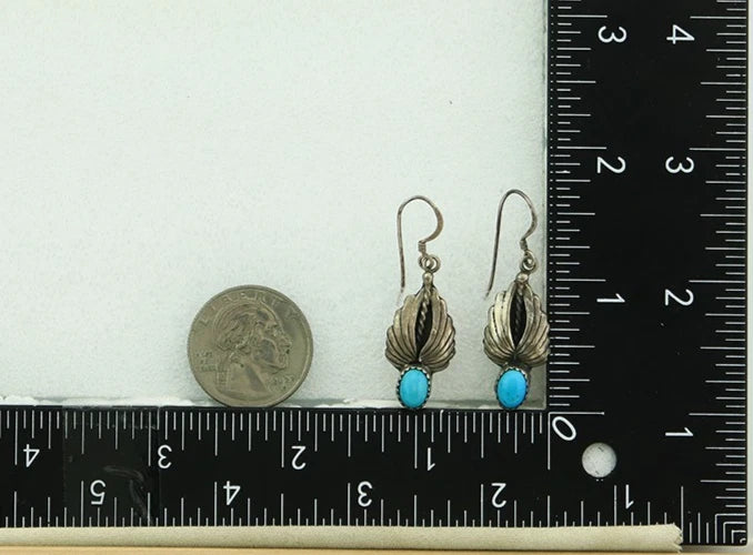 Navajo Dangle Earrings Sterling Silver Natural Turquoise Vintage Signed A