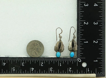 Navajo Dangle Earrings Sterling Silver Natural Turquoise Vintage Signed A