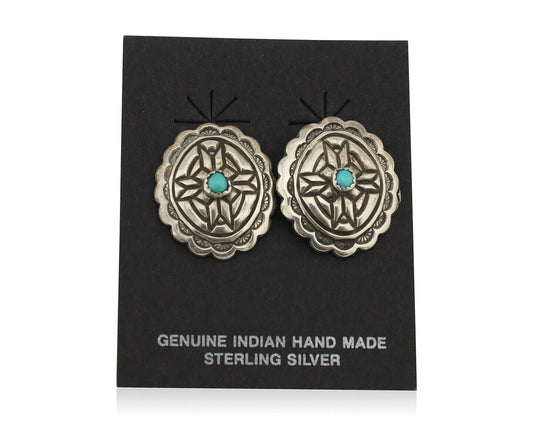 Navajo Earrings 925 Silver Natural Blue Turquoise Native American Artist C.80s