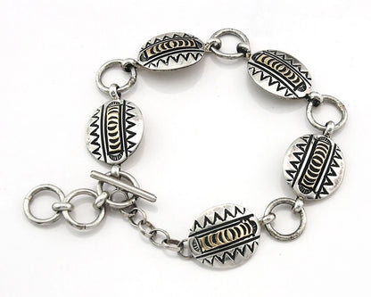 Navajo Cuff Bracelet Sterling Silver & 14k Gold Vintage Signed RT C.80's