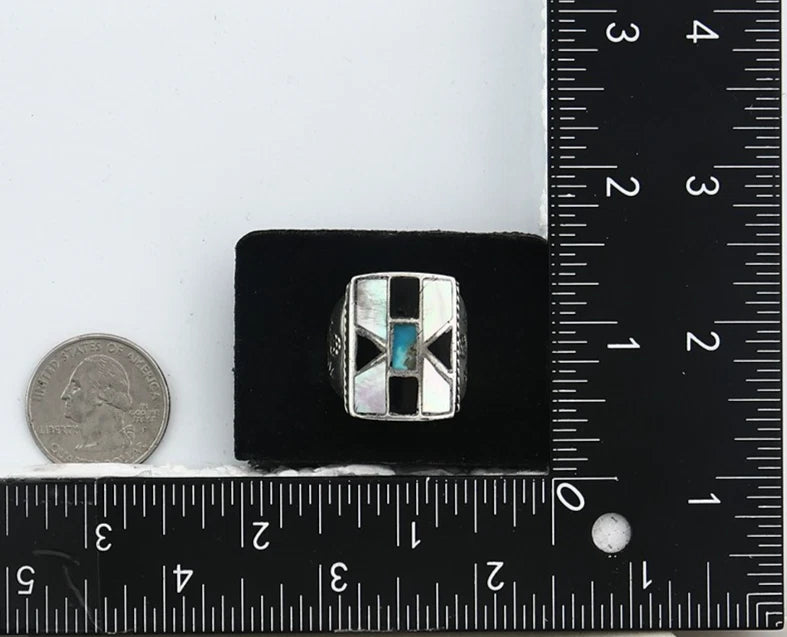 Men Navajo Ring Sterling Silver Natural Gemstones Handmade Vintage Size 11