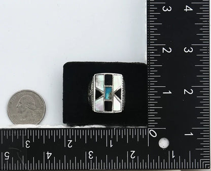 Men Navajo Ring Sterling Silver Natural Gemstones Handmade Vintage Size 11