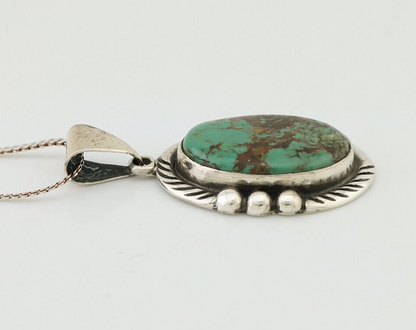 Navajo Pendant 925 Silver Kingman Turquoise Signed Sun Rise C.90's