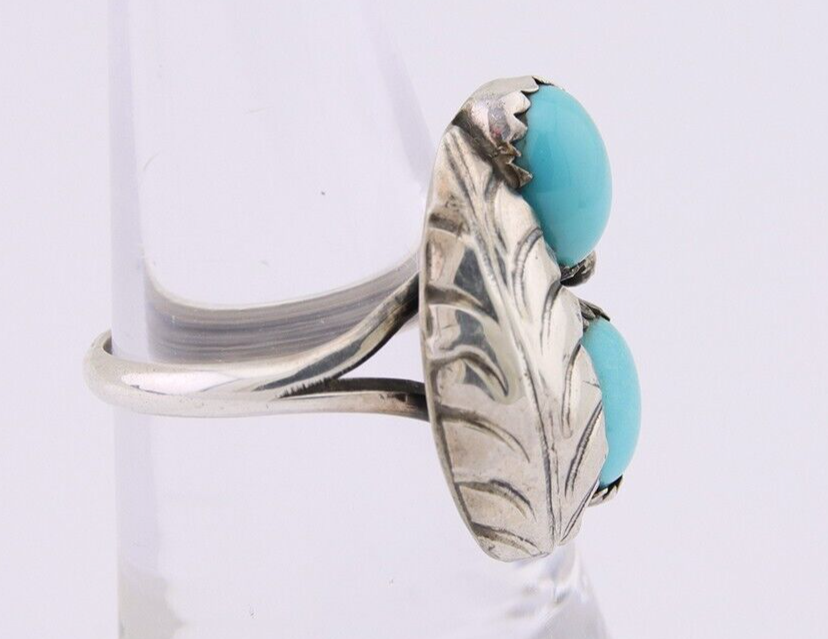 Navajo Handmade Ring 925 Silver Natural Turquoise Signed SS C.80's