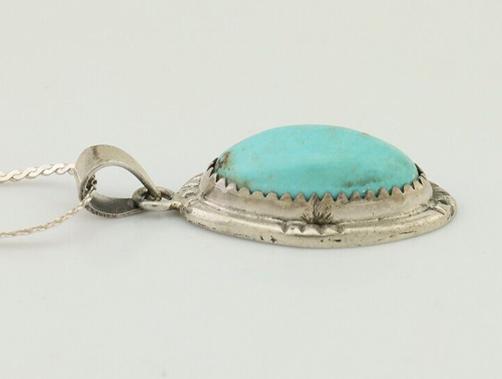 Navajo Necklace 925 Silver Kingman Turquoise Native American Artist C.90s