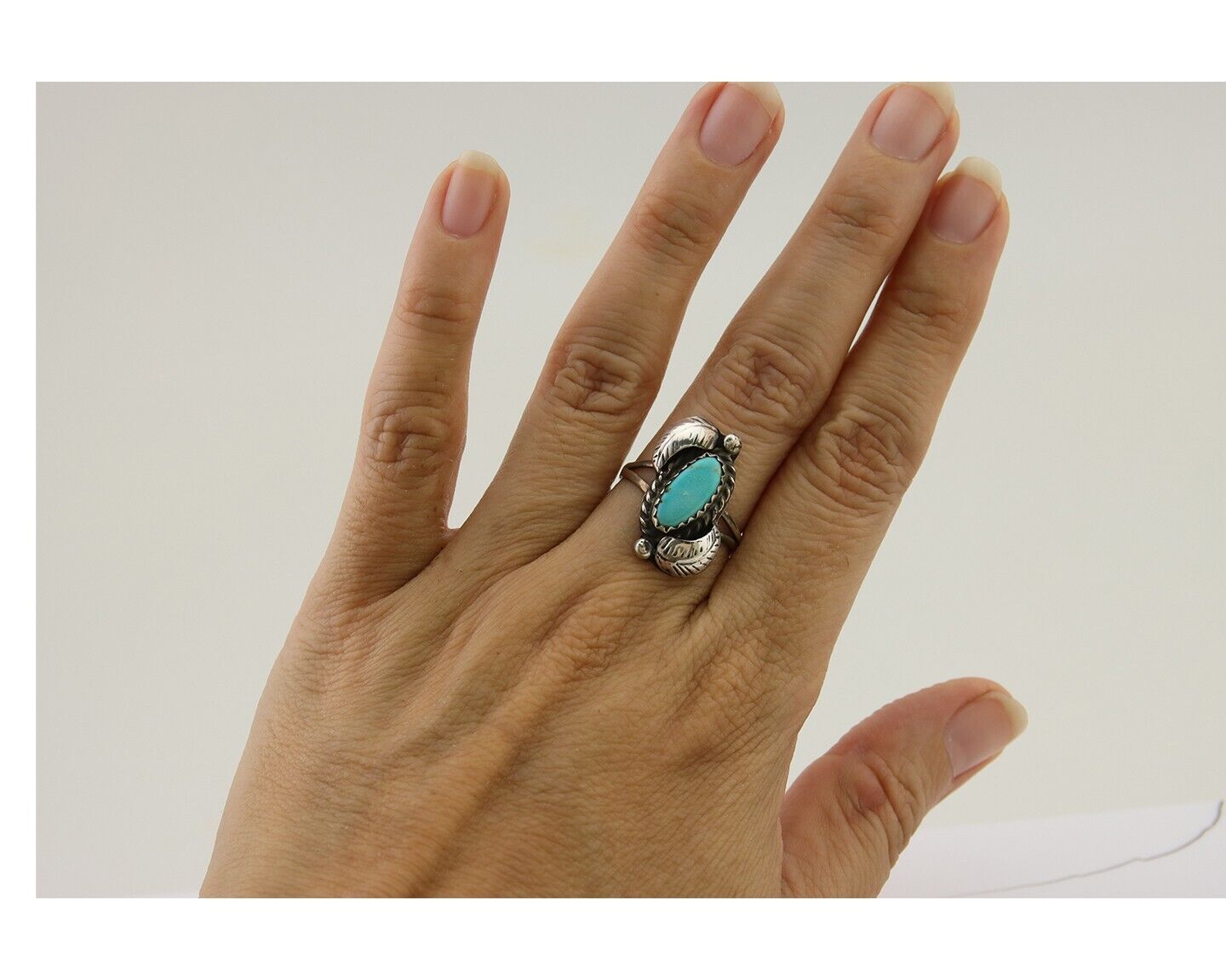 Navajo Ring 925 Silver Natural Blue Turquoise Native American Artist C.80's