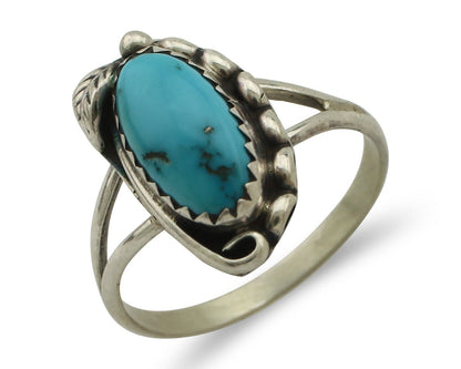 Navajo Ring 925 Silver Sleeping Beauty Turquoise Artist Signed SC C.80's