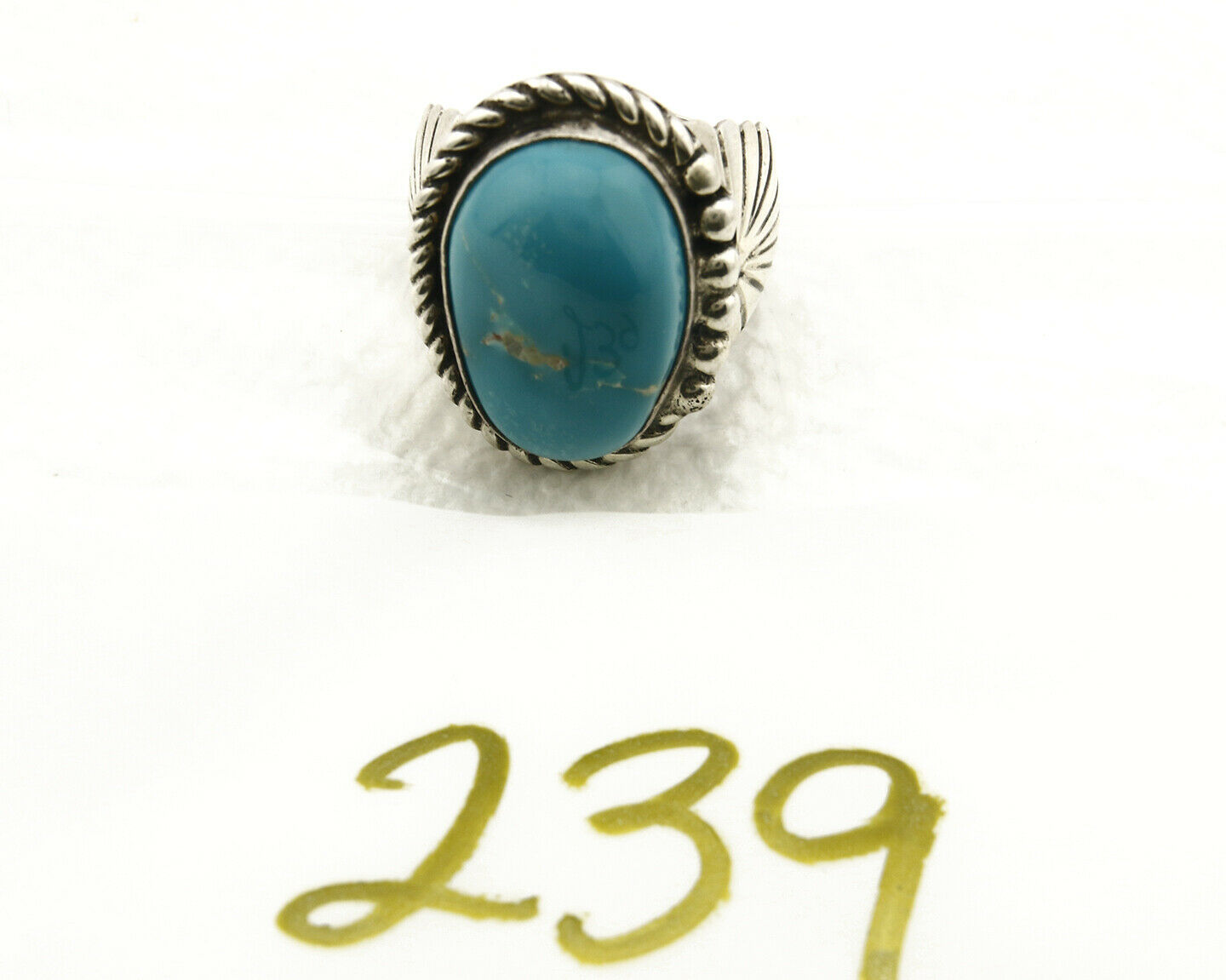 Navajo Ring .925 SOLID Silver Globe Turquoise Signed Doug Zachary C.80's