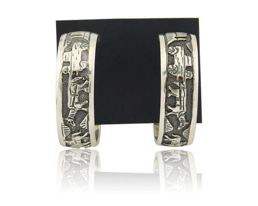 Navajo Hoop Earrings Sterling Silver Vintage Authentic Signed TSK