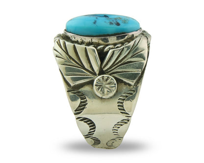Vintage Navajo Ring 925 Sterling Silver Turquoise Signed Juan Guerro Size 8.0