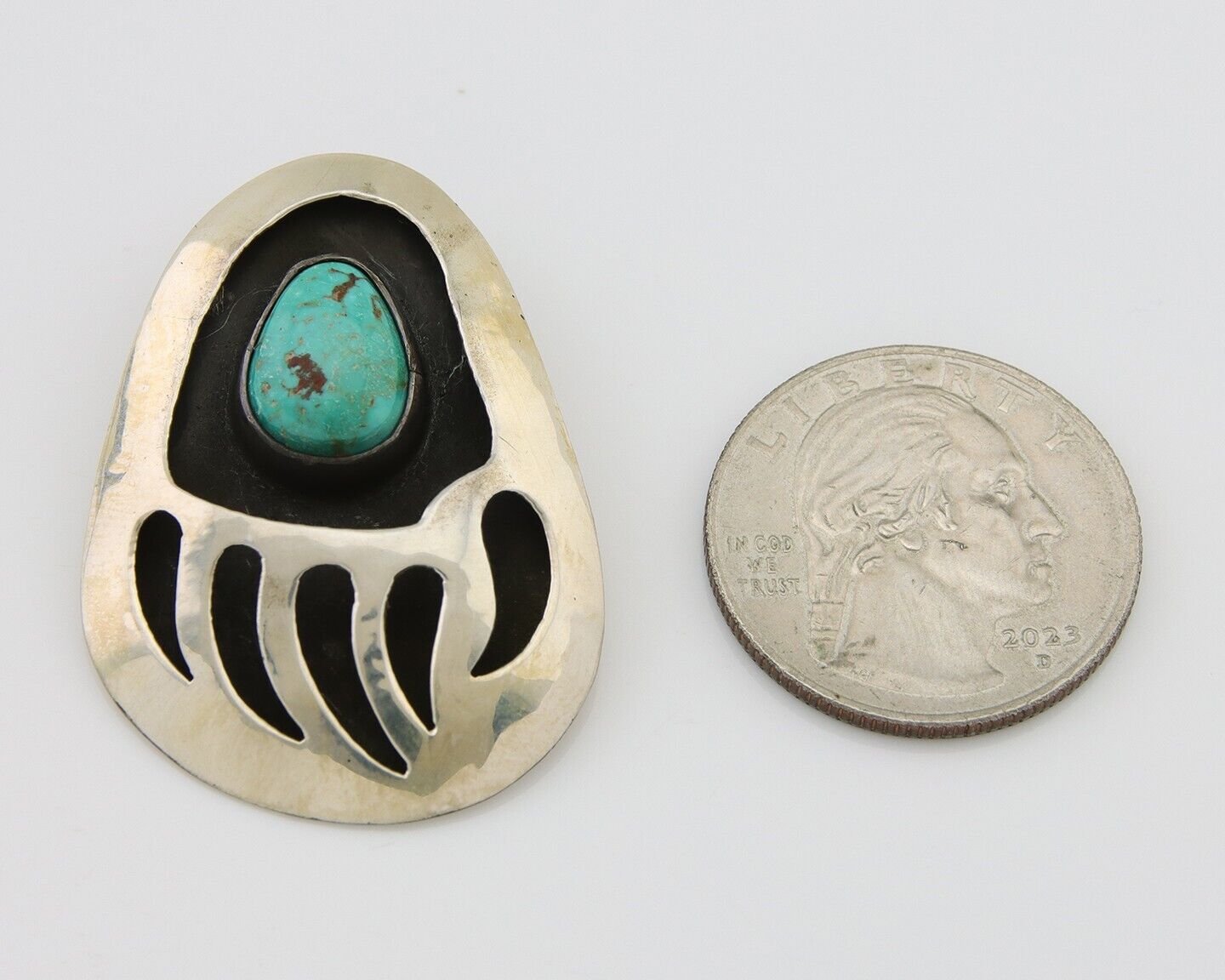 Navajo Paw Pendant 925 Silver Natural Turquoise Native American Artist C.80's