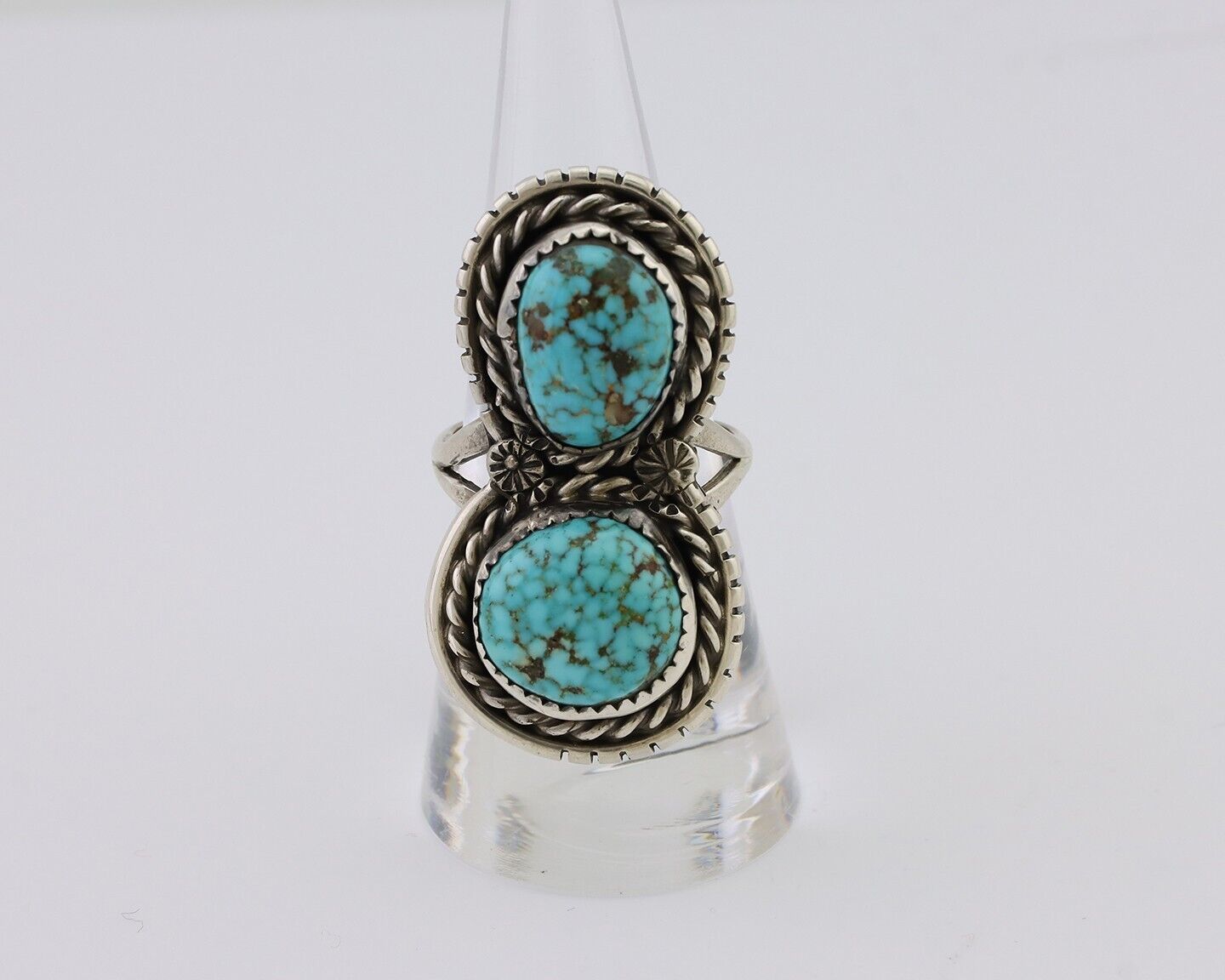 Navajo Ring 925 Silver Natural Spiderweb Turquoise Signed Tom Willeto C.80's